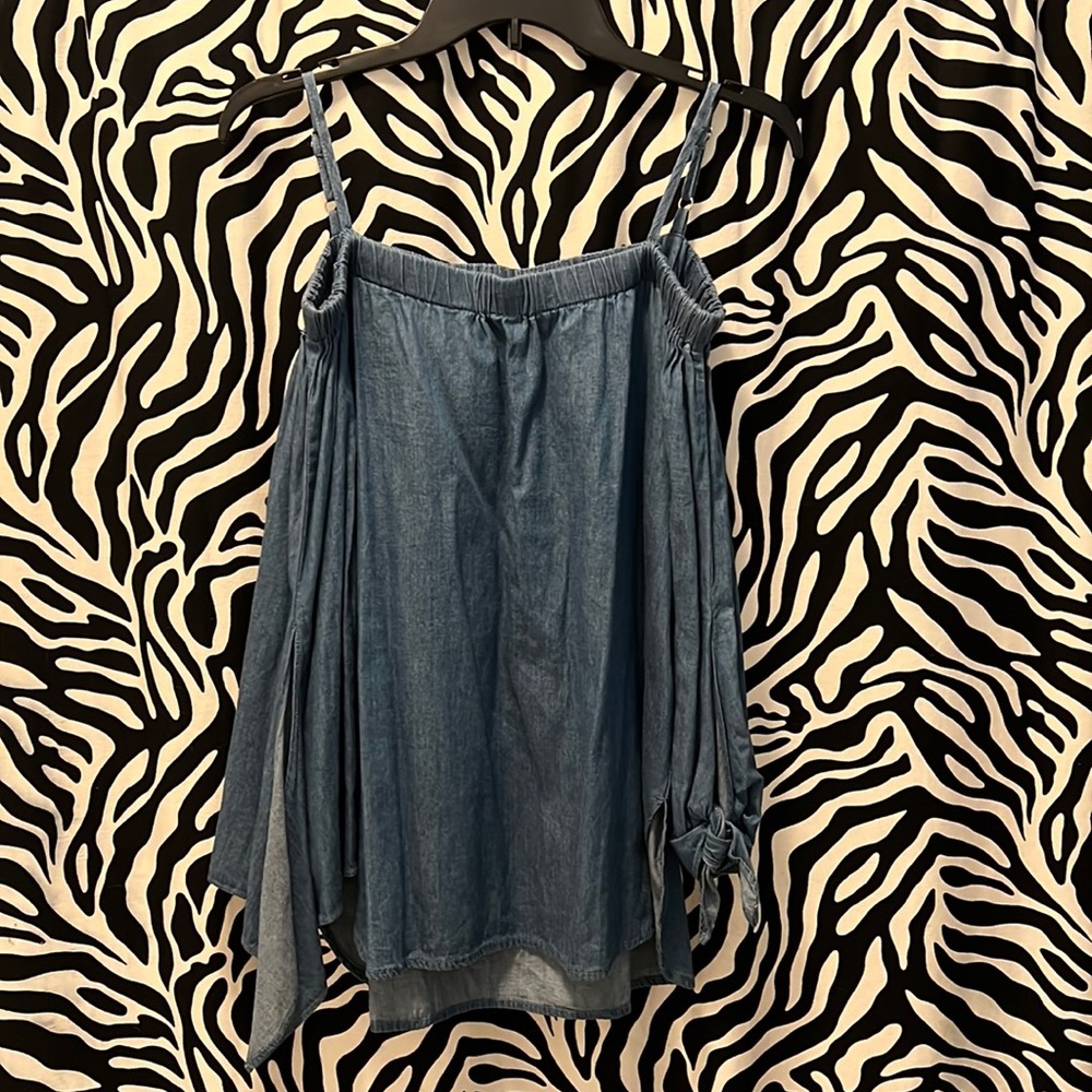 Off the shoulder/strappy denim shirt